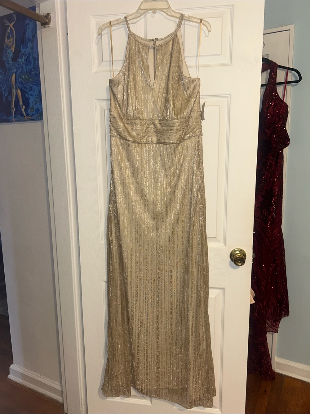 Gold Halter Maxi Dress with Keyhole Neckline